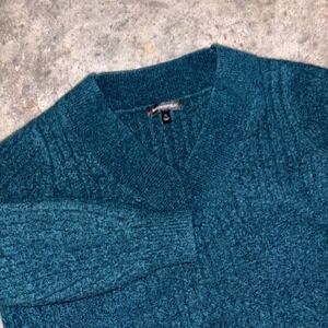 Banana Republic Sweater Womens XL Teal Wool Tight Knit Pullover V Neck Winter